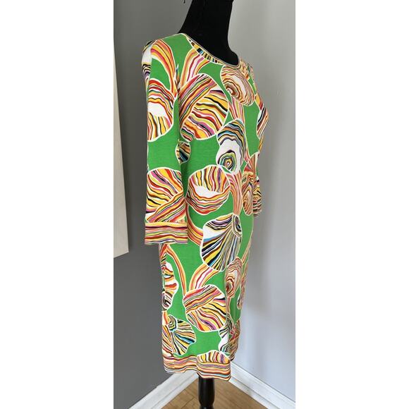 Trina Turk Dress Camellia Cover Up Resort Beach Size 2 Green 35” Psychedelic 3/4 - Picture 3 of 16